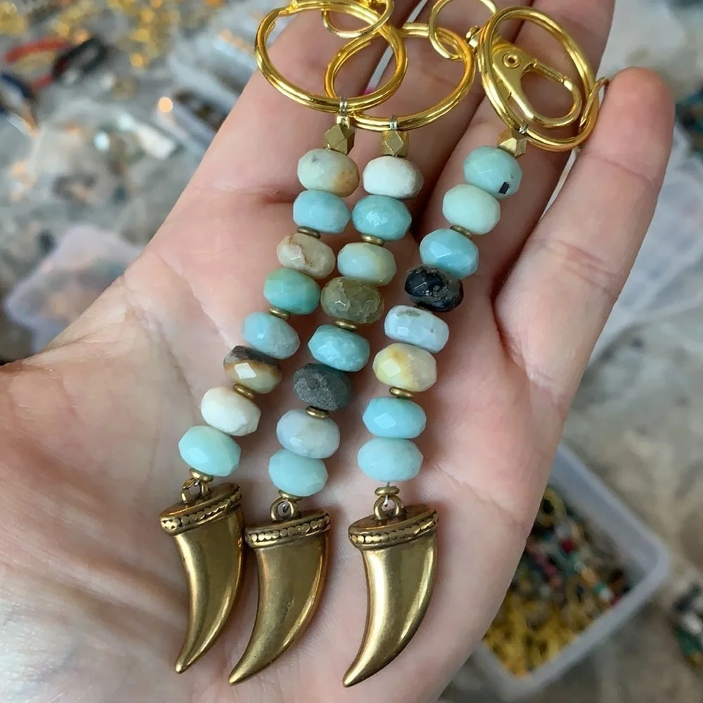 Amazonite beaded tusk handmade keychain